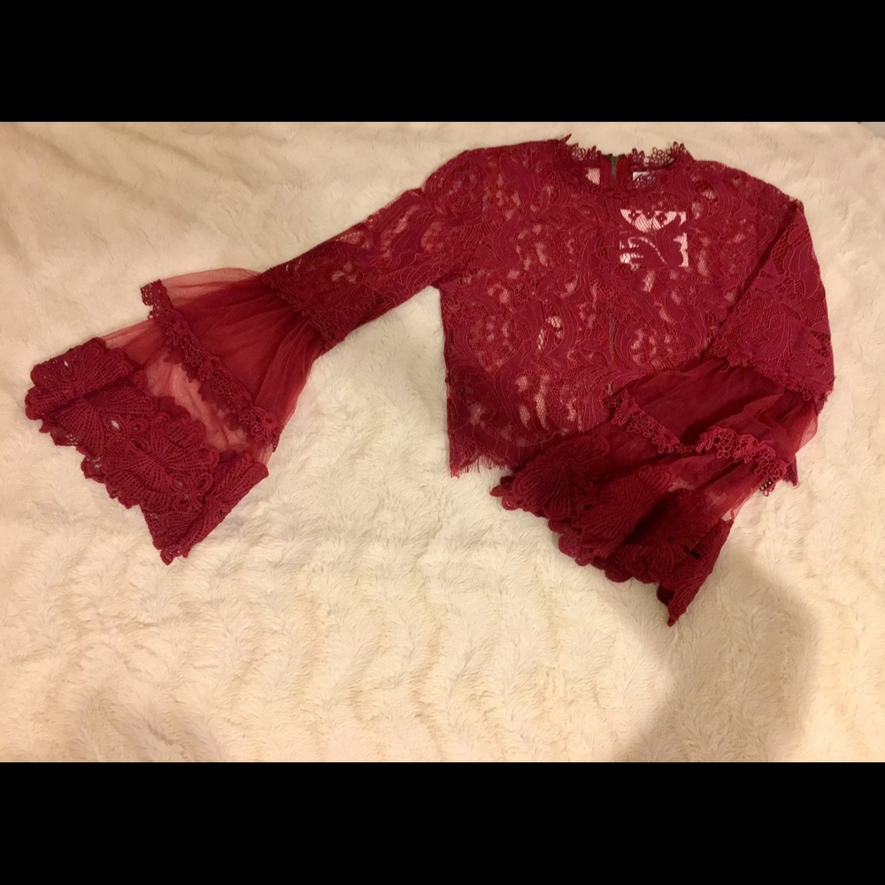 LF Lace Bell Sleeve Crop Top